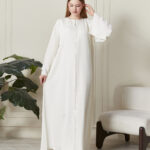 Leyali Dubai | Swarovski Taş İşlemeli İpek Ferace Takımı (Beyaz)