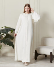 Leyali Dubai | Swarovski Taş İşlemeli İpek Ferace Takımı (Beyaz)