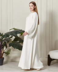 Leyali Dubai | Swarovski Taş İşlemeli İpek Ferace Takımı (Beyaz) - Görsel 4