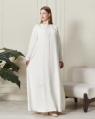 Leyali Dubai | Swarovski Taş İşlemeli İpek Ferace Takımı (Beyaz) - Görsel 5