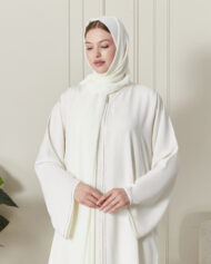 Leyali Dubai | Swarovski Taş İşlemeli İpek Ferace Takımı (Beyaz) - Görsel 6