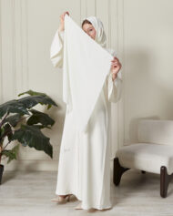 Leyali Dubai | Swarovski Taş İşlemeli İpek Ferace Takımı (Beyaz) - Görsel 8