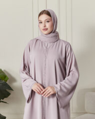 Leyali Dubai | Pudra Swarovski Taş İşlemeli İpek Ferace Takımı - Görsel 2