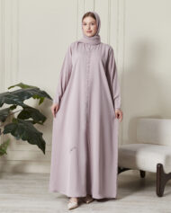 Leyali Dubai | Pudra Swarovski Taş İşlemeli İpek Ferace Takımı - Görsel 4