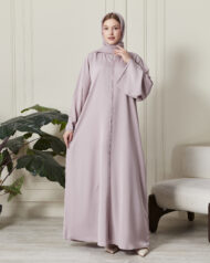 Leyali Dubai | Pudra Swarovski Taş İşlemeli İpek Ferace Takımı - Görsel 5