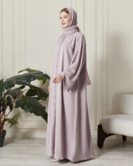 Leyali Dubai | Pudra Swarovski Taş İşlemeli İpek Ferace Takımı - Görsel 6