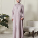 Leyali Dubai | Pudra Swarovski Taş İşlemeli İpek Ferace Takımı