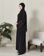 Leyali Dubai | Swarovski Şerit Detaylı 1. Kalite İpek Abaya - Görsel 4