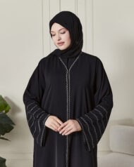 Leyali Dubai | Swarovski Şerit Detaylı 1. Kalite İpek Abaya - Görsel 5