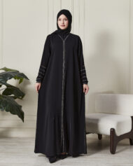 Leyali Dubai | Swarovski Şerit Detaylı 1. Kalite İpek Abaya - Görsel 3