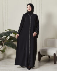 Leyali Dubai | Swarovski Şerit Detaylı 1. Kalite İpek Abaya - Görsel 2