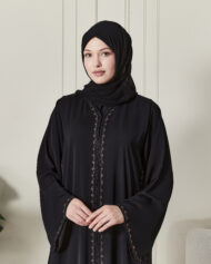 Leyali Dubai | Kahve Nakış & Swarovski Taş İşlemeli İpek Abaya - Görsel 2