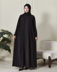 Leyali Dubai | Kahve Nakış & Swarovski Taş İşlemeli İpek Abaya - Görsel 4