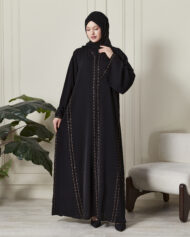 Leyali Dubai | Kahve Nakış & Swarovski Taş İşlemeli İpek Abaya