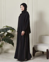 Leyali Dubai | Kahve Nakış & Swarovski Taş İşlemeli İpek Abaya - Görsel 5