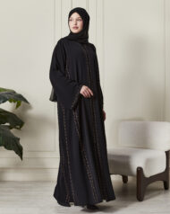 Leyali Dubai | Kahve Nakış & Swarovski Taş İşlemeli İpek Abaya - Görsel 6